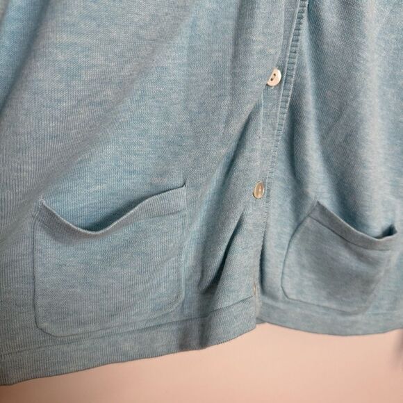 Eddie Bauer Cardigan Sweater Womens Sz XL Blue Stretch Pima Cotton Button Up - Picture 3 of 10